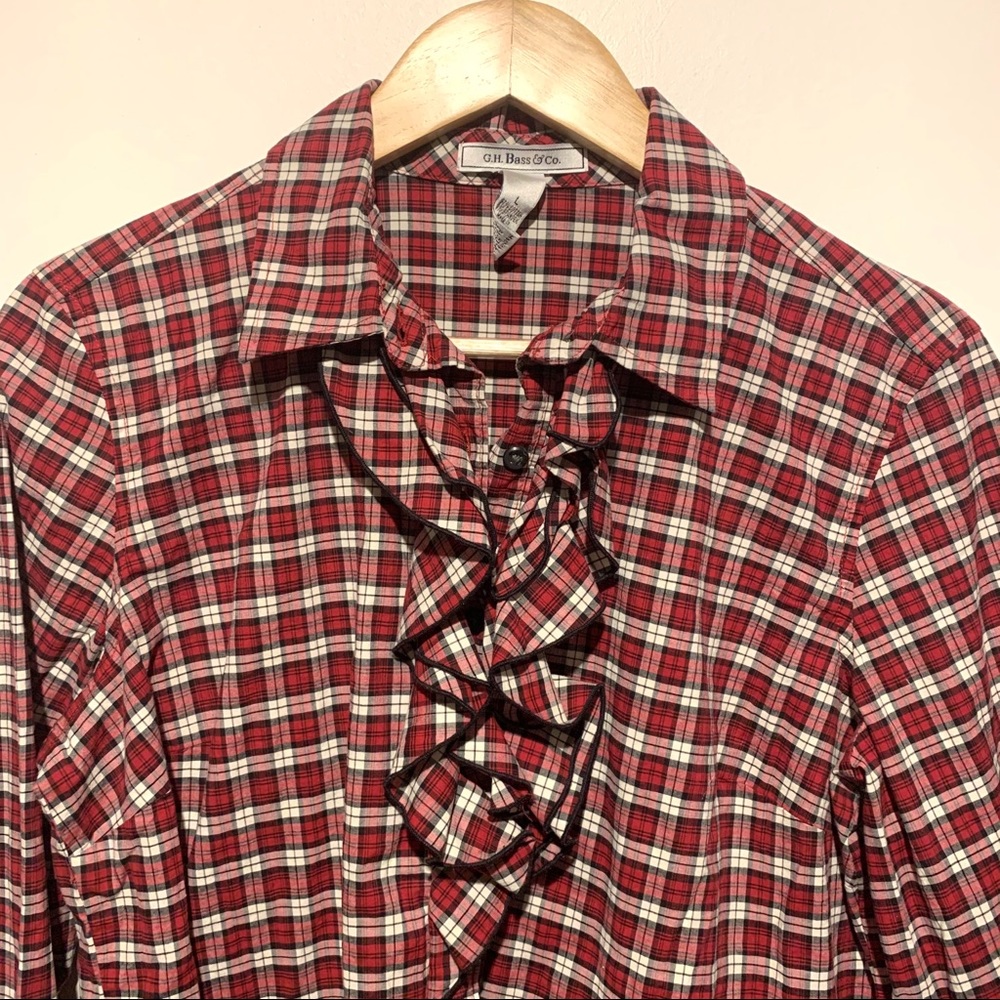G.H. Bass & Co. Red Plaid Ruffle Blouse